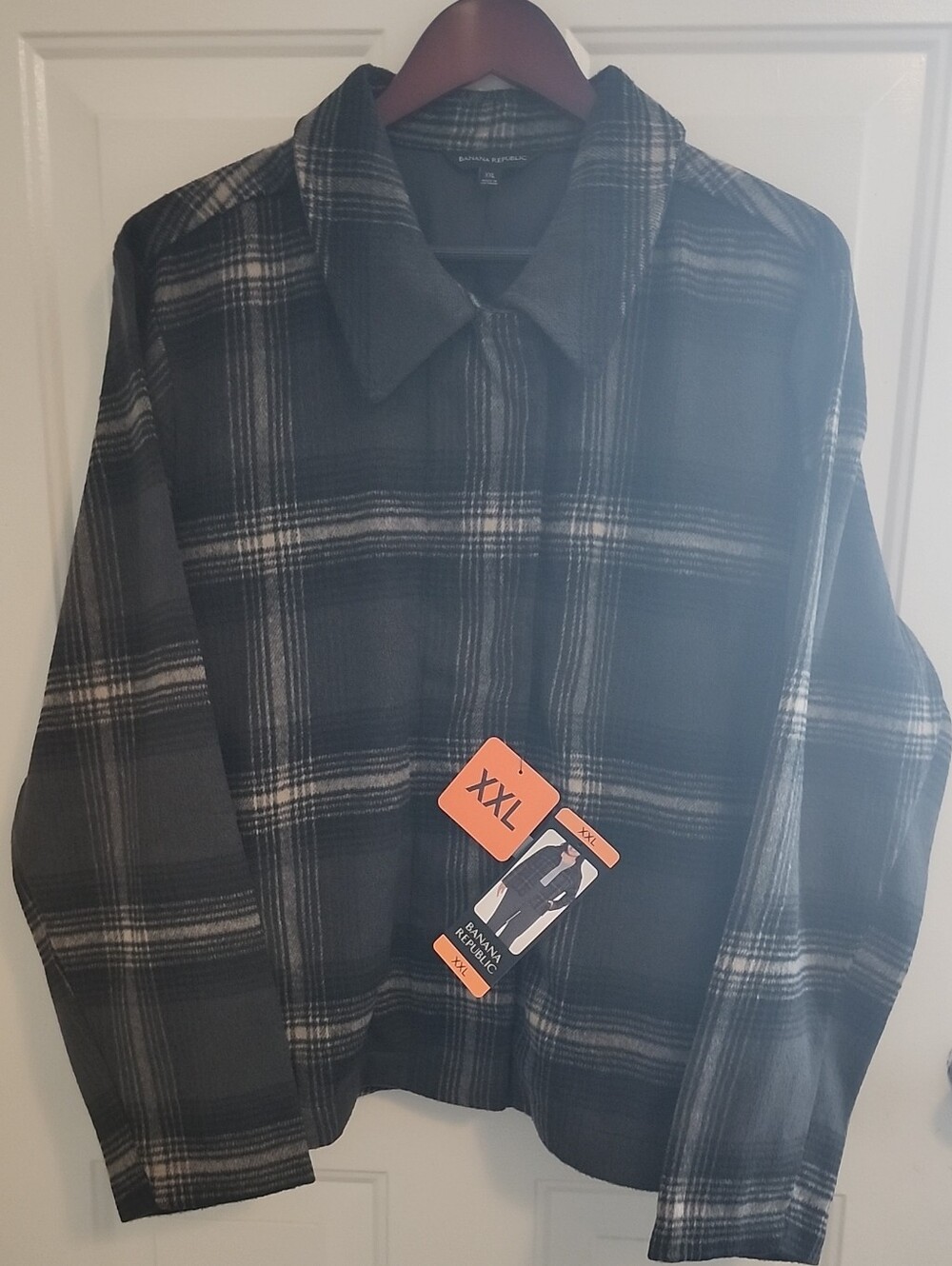 Banana Republic Black and Gray Plaid Utility Jacket